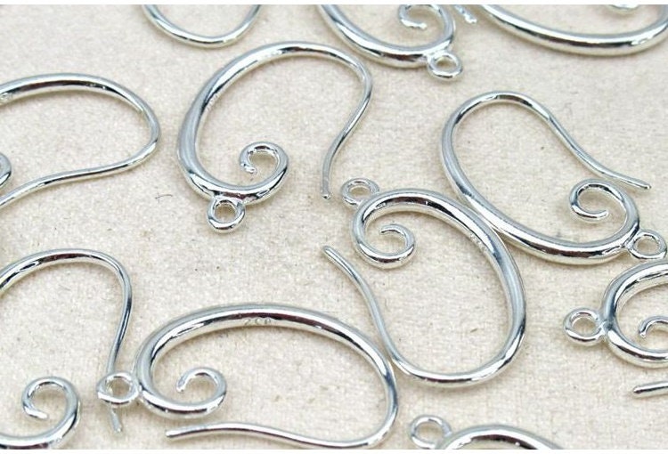 Sterling Silver Earring Hook Ear Wire Fishhook With Loop 8x16mm Earring Findings for Handmade Pure Fine Jewelry Making Wholesale Bulk