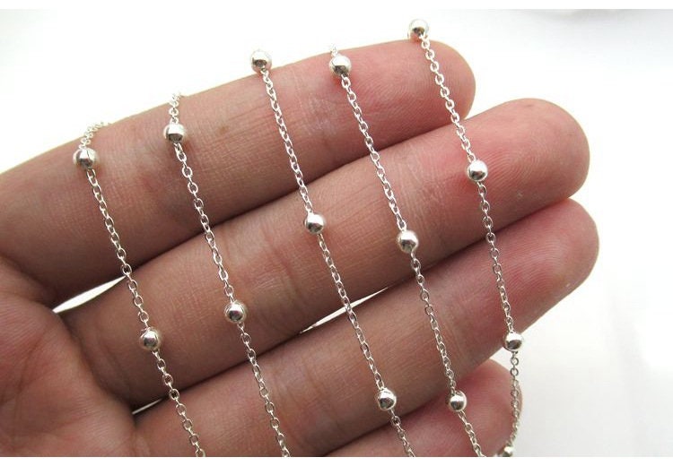 Sterling Silver Cable Satellite Chain by 10cm Findings for Handmade Pure Fine Jewelry Making Wholesale Bulk