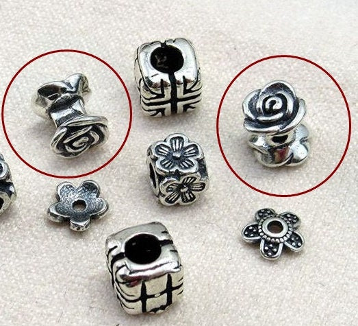 Sterling Silver Rose Spacer Beads 6x6.5mm Bracelet Findings for Handmade Pure Fine Jewelry Making Wholesale Bulk