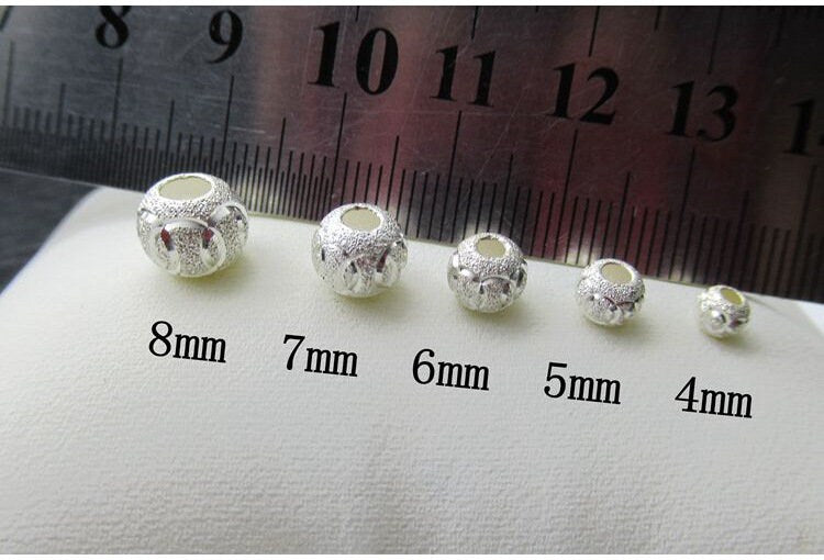 Sterling Silver Round Spacer Beads  4 5 6 7 8 mm Beads Findings for Handmade Pure Fine Jewelry Making Wholesale Bulk