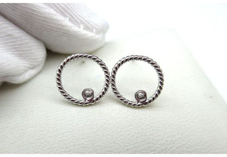 Sterling Silver Earrings Round Studs with Pearl Holder 4-6mm Earring Findings for Handmade Pure Fine Jewelry Making Wholesale Bulk