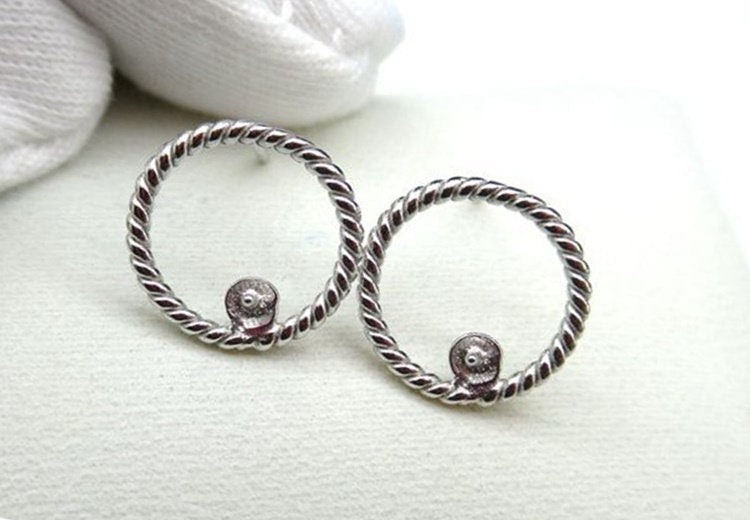 Sterling Silver Earrings Round Studs with Pearl Holder 4-6mm Earring Findings for Handmade Pure Fine Jewelry Making Wholesale Bulk