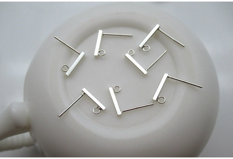 Bar Post Earring with Loop 10x12mm 925 Sterling Silver Findings for Handmade Pure Fine Jewelry Making Wholesale Bulk