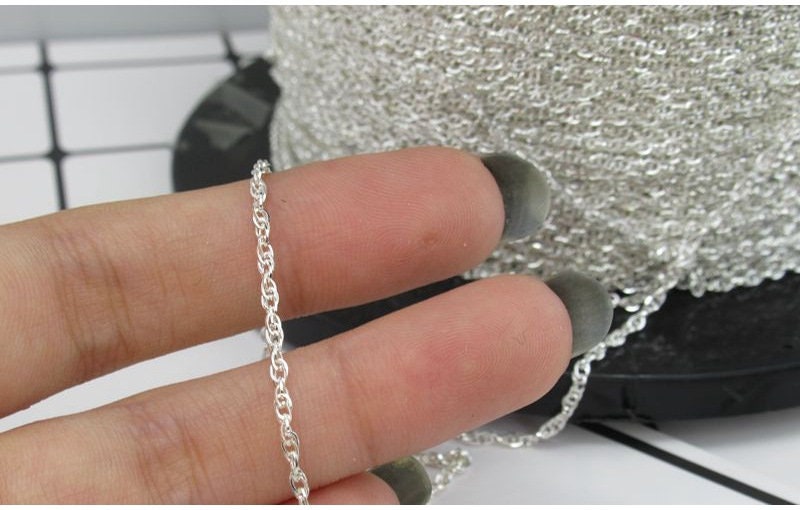 Sterling Silver Rope Chain 1.7mm by 10cm Findings for Handmade Pure Fine Jewelry Making Wholesale Bulk