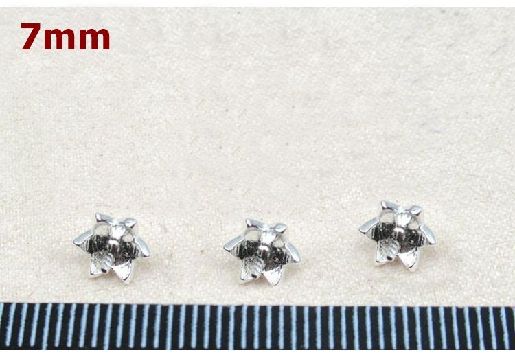 Sterling Silver Flower Bead Cap with Pin 7 mm Beads Findings for Handmade Pure Fine Jewelry Making Wholesale Bulk