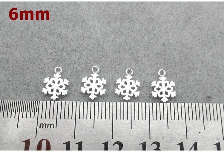 Sterling Silver Snowflake Charm Pendant 6mm Charms Findings for Handmade Pure Fine Jewelry Making Wholesale Bulk