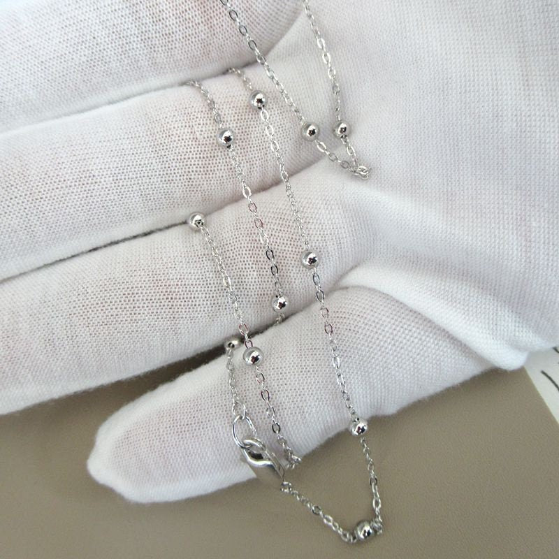 Dainty Beaded Satellite Chain Necklace 50 cm 925 Sterling Silver Findings for Handmade Pure Fine Jewelry Making Wholesale Bulk