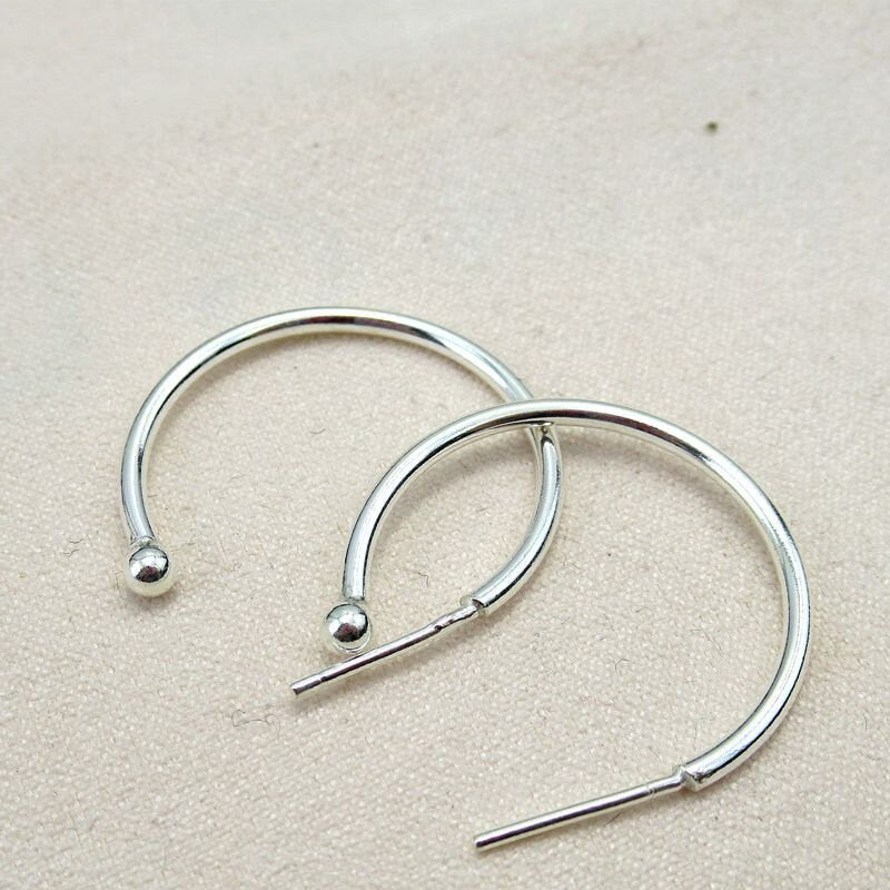 Sterling Silver Ball Hoop Earrings 25 mm Earring Findings for Handmade Pure Fine Jewelry Making Wholesale Bulk