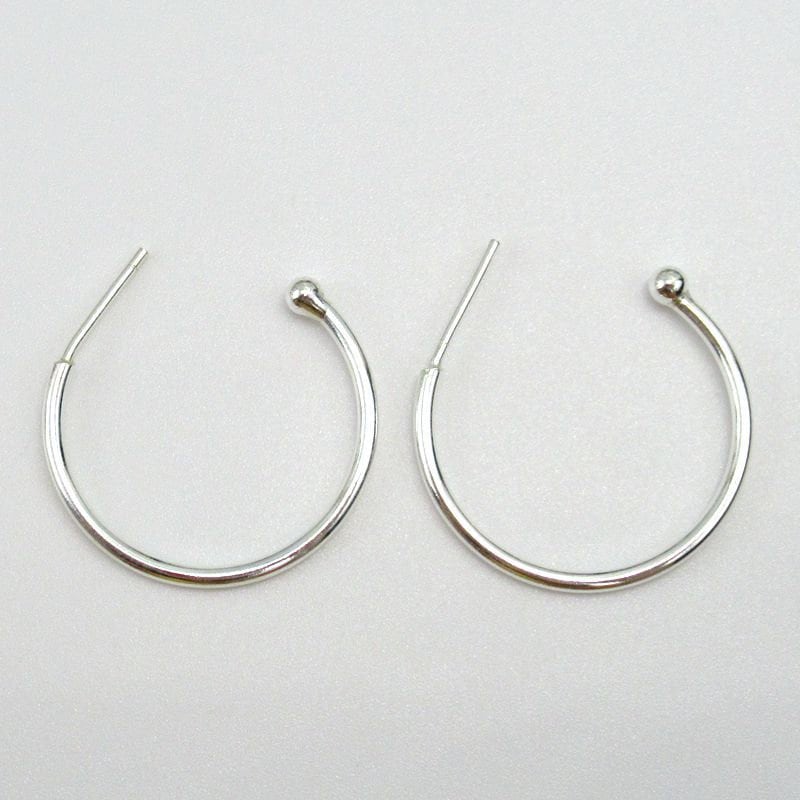 Sterling Silver Ball Hoop Earrings 25 mm Earring Findings for Handmade Pure Fine Jewelry Making Wholesale Bulk