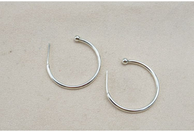 Sterling Silver Ball Hoop Earrings 25 mm Earring Findings for Handmade Pure Fine Jewelry Making Wholesale Bulk