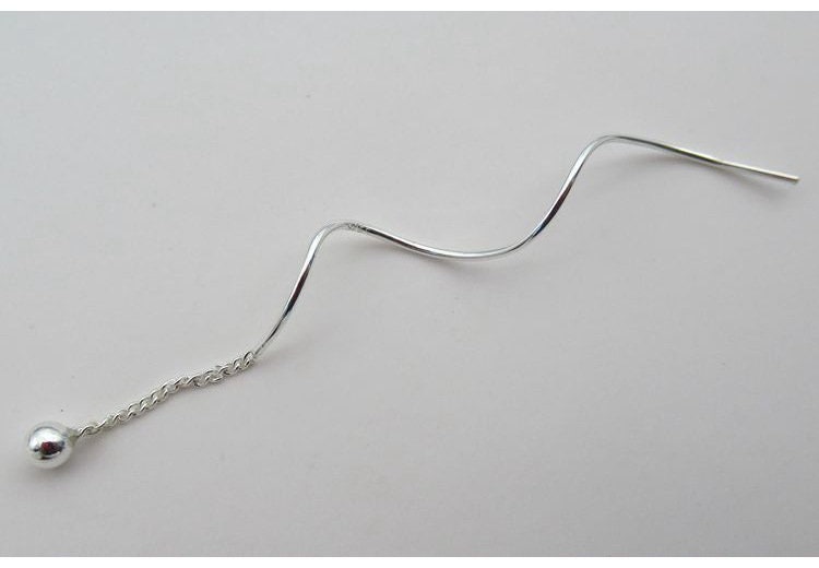 Sterling Silver Wave Earring Wires with Chain and Ball 6 cm Earring Findings for Handmade Pure Fine Jewelry Making Wholesale Bulk