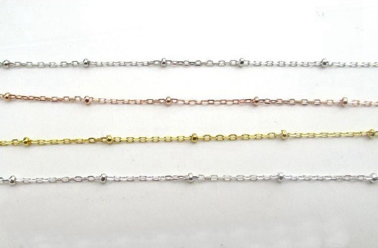 Sterling Silver Cable Satellite Chain 0.6 mm 100mm 4" by 10cm Chain Findings for Handmade Pure Fine Jewelry Making Wholesale Bulk