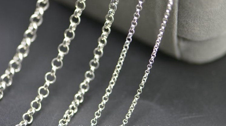 Sterling Silver Rolo Cable Belcher Chain 1.5; 2; 3; 3.5; 4mm by 10 cm Chain Findings for Handmade Pure Fine Jewelry Making Wholesale Bulk