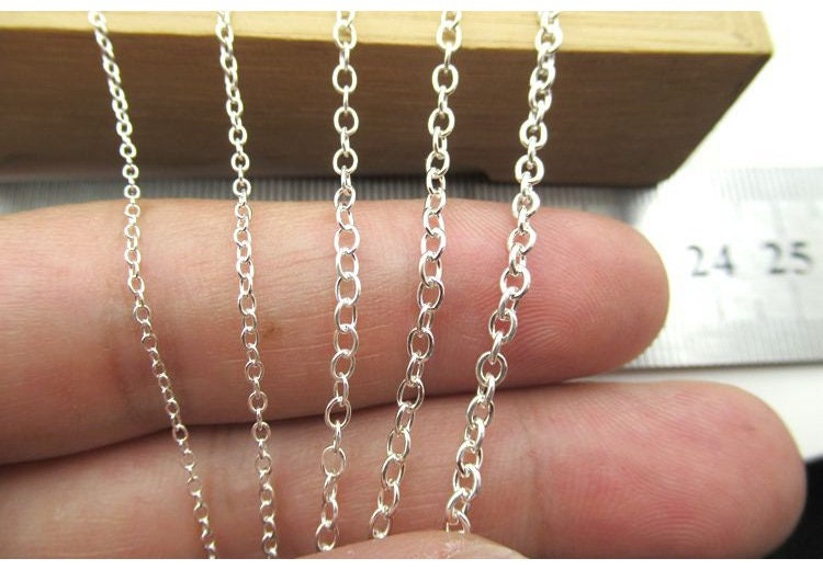 Sterling Silver O-Link Cross Chain 1.1; 1.45; 2.15; 2.3; 2.5mm by 10 cm Chain Findings for Handmade Pure Fine Jewelry Making Wholesale Bulk