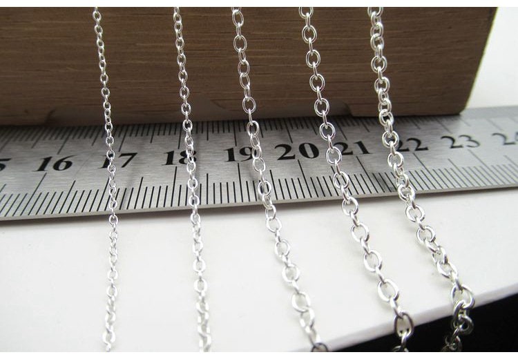 Sterling Silver O-Link Cross Chain 1.1; 1.45; 2.15; 2.3; 2.5mm by 10 cm Chain Findings for Handmade Pure Fine Jewelry Making Wholesale Bulk