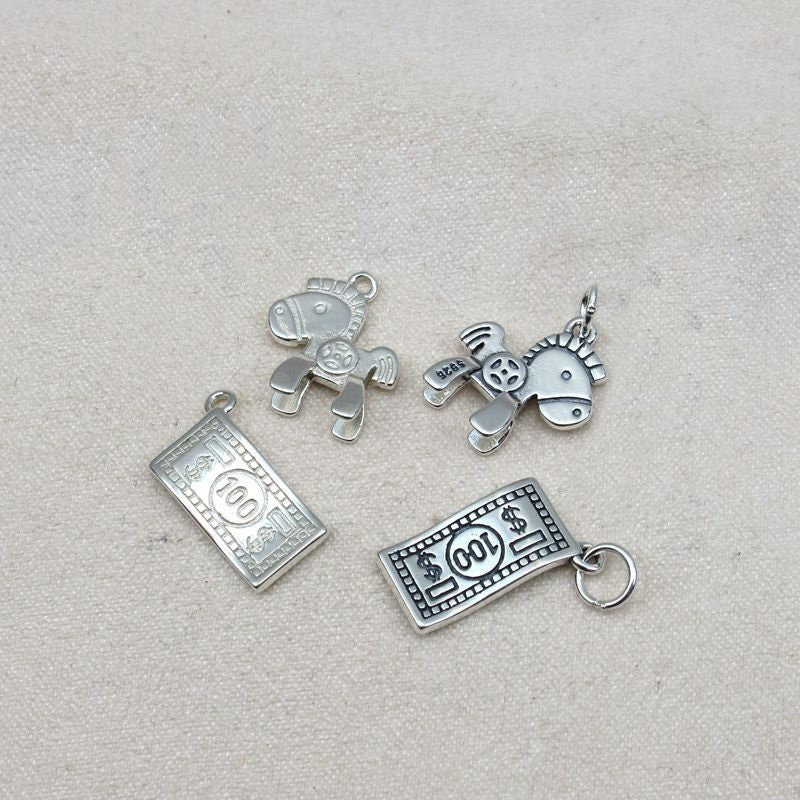 Sterling Silver Pony Dollar Banknote Pendant 12.5x13; 15x8mm Pendant Findings for Handmade Pure Fine Jewelry Making Wholesale Bulk