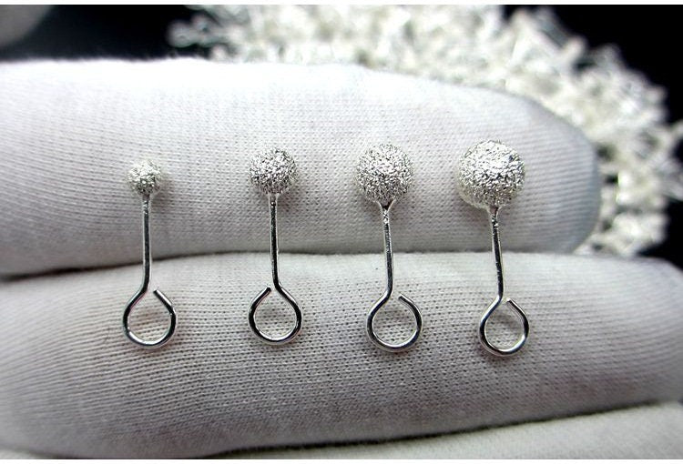 Sterling Silver Ball Earring Stud Posts with Open Loop 3 4 5 6 mm Earring Findings for Handmade Pure Fine Jewelry Making Wholesale Bulk