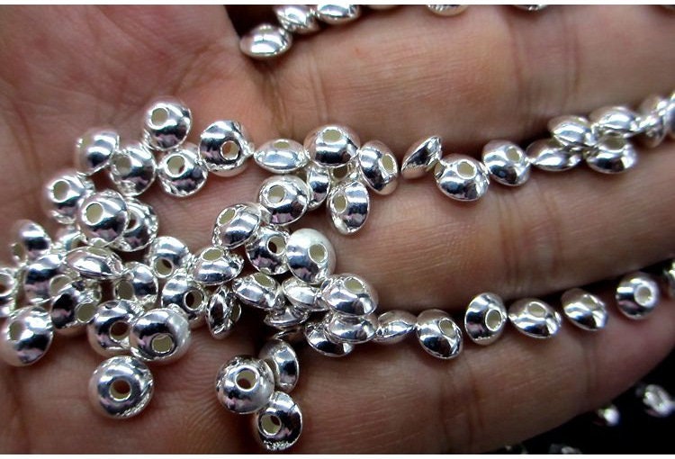 Sterling Silver Flat Spacer Beads  5 6 mm Bracelet Findings for Handmade Pure Fine Jewelry Making Wholesale Bulk