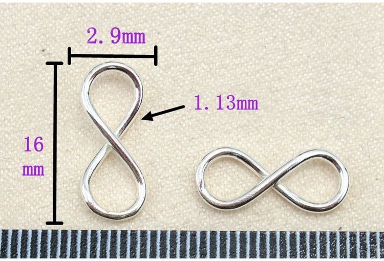 Infinity Sign Charm 925 Sterling Silver 5/8" 2.9x16mm Pendant Connector Figure 8 Number Eight Symbol Love Knot Findings for Jewelry Making