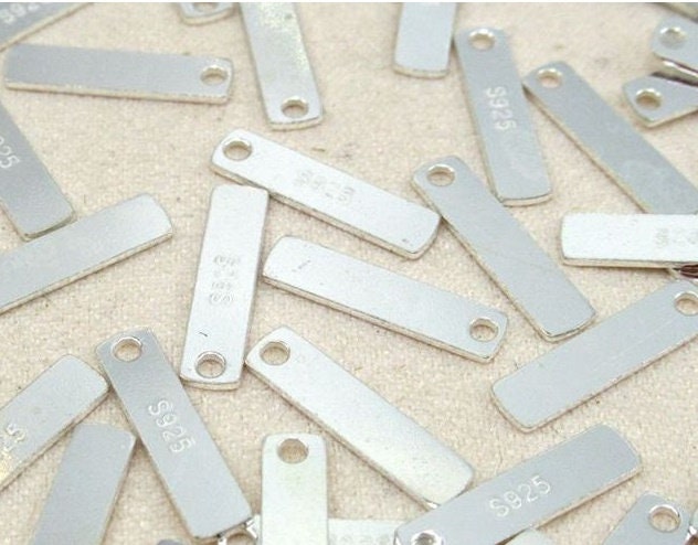 Rectangle Stamping Blank Tag Charm Pendant 14mm 925 Sterling Silver Findings for Handmade DIY Jewelry Making Wholesale Bulk