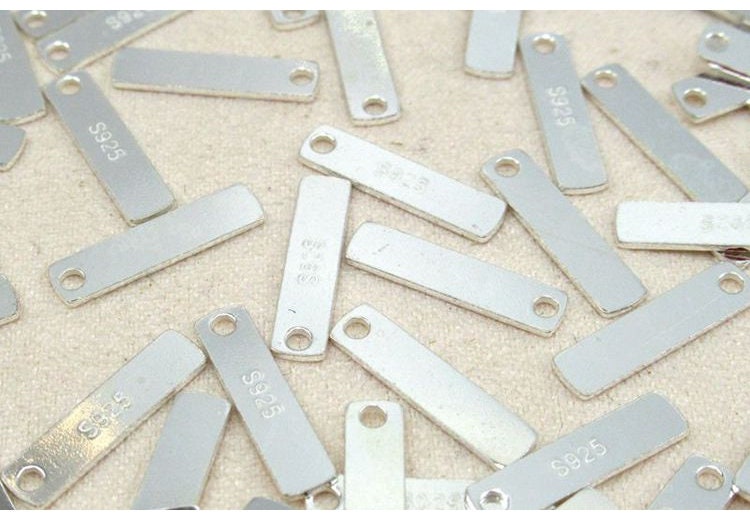 Rectangle Stamping Blank Tag Charm Pendant 14mm 925 Sterling Silver Findings for Handmade DIY Jewelry Making Wholesale Bulk