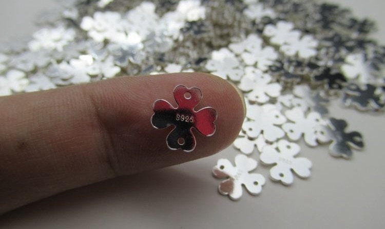 Sterling Silver Clover Stamping Blank Tag Charm Pendant 10mm Charms Findings for Handmade Pure Fine Jewelry Making Wholesale Bulk