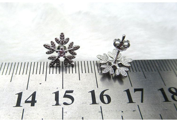Sterling Silver Earrings Sticks Posts Snowflake Head Studs 12mm Earring Findings for Handmade Pure Fine Jewelry Making Wholesale Bulk
