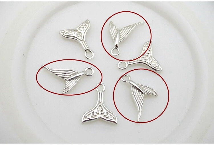 Sterling Silver Fishtail Charm Pendant 7.5mm Charms Findings for Handmade Pure Fine Jewelry Making Wholesale Bulk