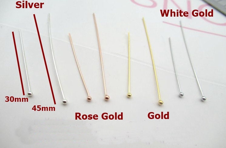 Sterling Silver Round Head Pins Needles 30; 45mm Earring Findings for Handmade Pure Fine Jewelry Making Wholesale Bulk