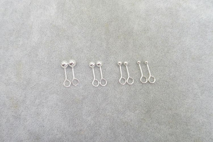 Sterling Silver Earring Sticks with Ball and Ring 2.5 3 4 5mm Earring Findings for Handmade Pure Fine Jewelry Making Wholesale Bulk