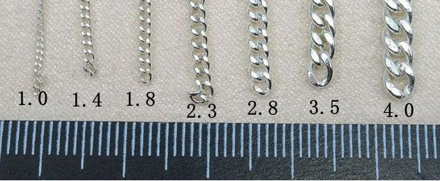 Sterling Silver Curb Chain 1.0; 1.4; 1.8; 2.3; 2.8; 3.5; 4mm by 10 cm Chain Findings for Handmade Pure Fine Jewelry Making Wholesale Bulk