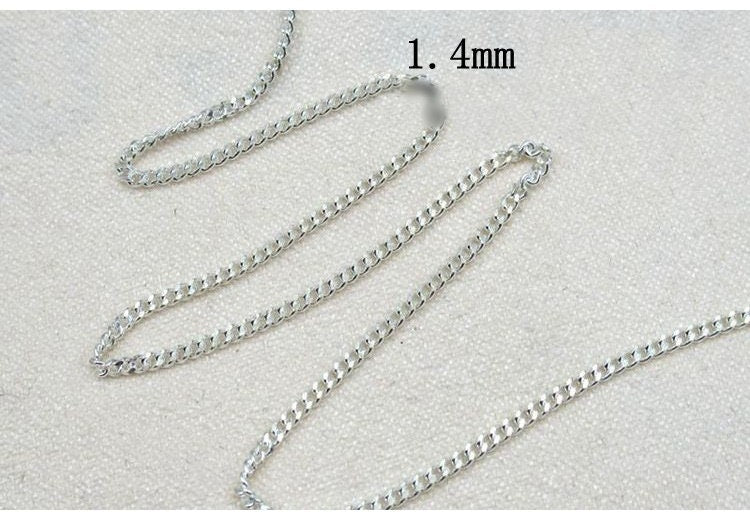 Sterling Silver Curb Chain 1.0; 1.4; 1.8; 2.3; 2.8; 3.5; 4mm by 10 cm Chain Findings for Handmade Pure Fine Jewelry Making Wholesale Bulk