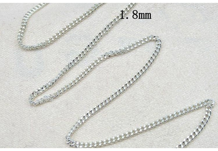 Sterling Silver Curb Chain 1.0; 1.4; 1.8; 2.3; 2.8; 3.5; 4mm by 10 cm Chain Findings for Handmade Pure Fine Jewelry Making Wholesale Bulk