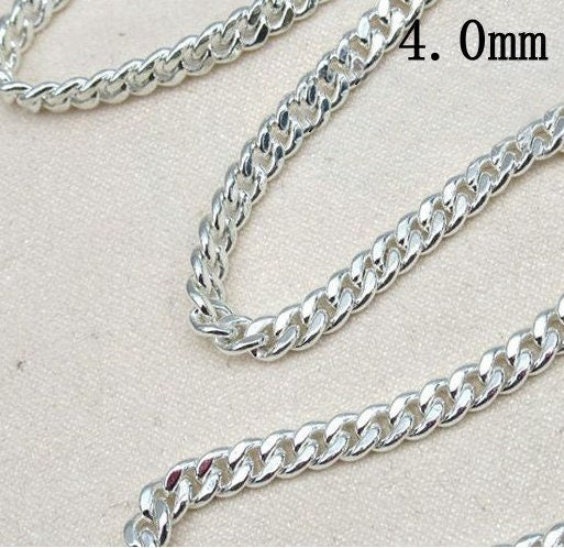 Sterling Silver Curb Chain 1.0; 1.4; 1.8; 2.3; 2.8; 3.5; 4mm by 10 cm Chain Findings for Handmade Pure Fine Jewelry Making Wholesale Bulk