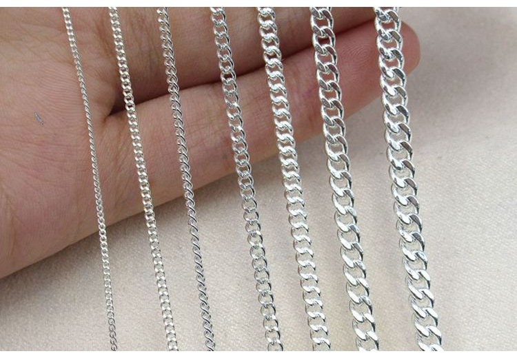 Sterling Silver Curb Chain 1.0; 1.4; 1.8; 2.3; 2.8; 3.5; 4mm by 10 cm Chain Findings for Handmade Pure Fine Jewelry Making Wholesale Bulk