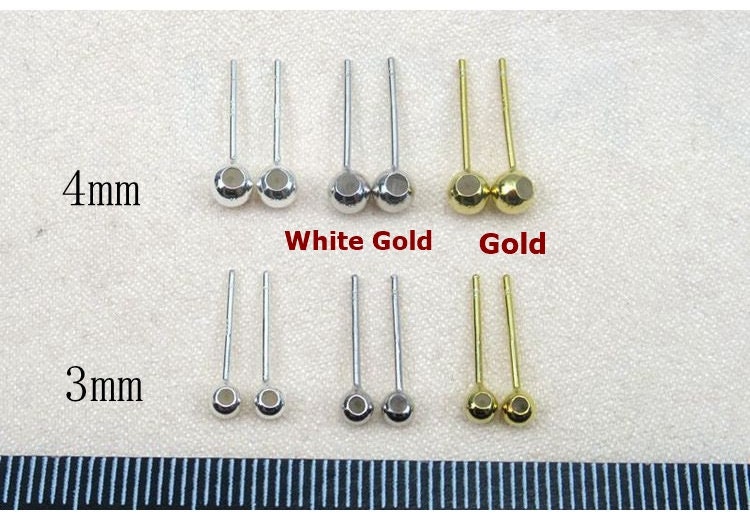 Sterling Silver Earrings Sticks Posts Round Head Studs Findings 3; 4mm Earring Findings for Handmade Pure Fine Jewelry Making Wholesale Bulk
