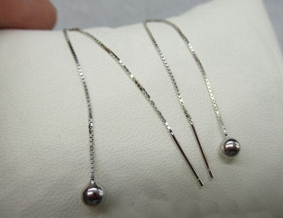 Sterling Silver Box Chain Ear Thread with Ball 6; 9; 12cm Earring Findings for Handmade Pure Fine Jewelry Making Wholesale Bulk