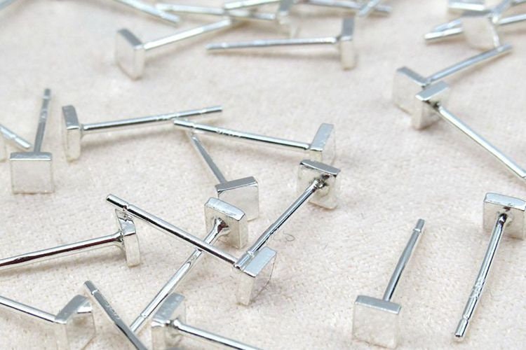 Sterling Silver Earrings Sticks Posts Square Head Studs Findings 3x3mm Earring Findings for Handmade Pure Fine Jewelry Making Wholesale Bulk