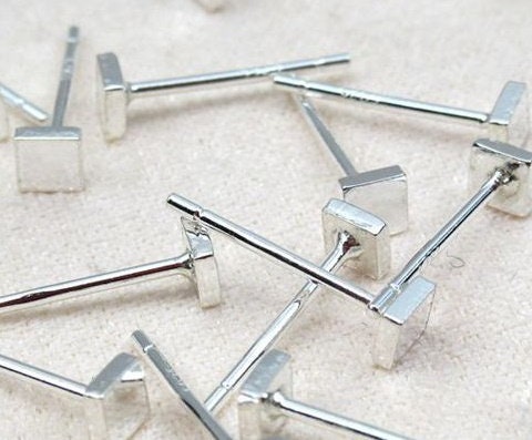 Sterling Silver Earrings Sticks Posts Square Head Studs Findings 3x3mm Earring Findings for Handmade Pure Fine Jewelry Making Wholesale Bulk