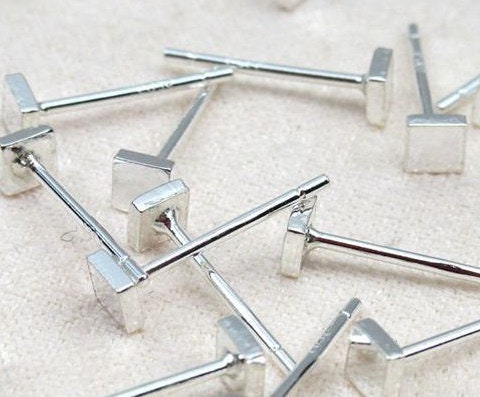 Sterling Silver Earrings Sticks Posts Square Head Studs Findings 3x3mm Earring Findings for Handmade Pure Fine Jewelry Making Wholesale Bulk