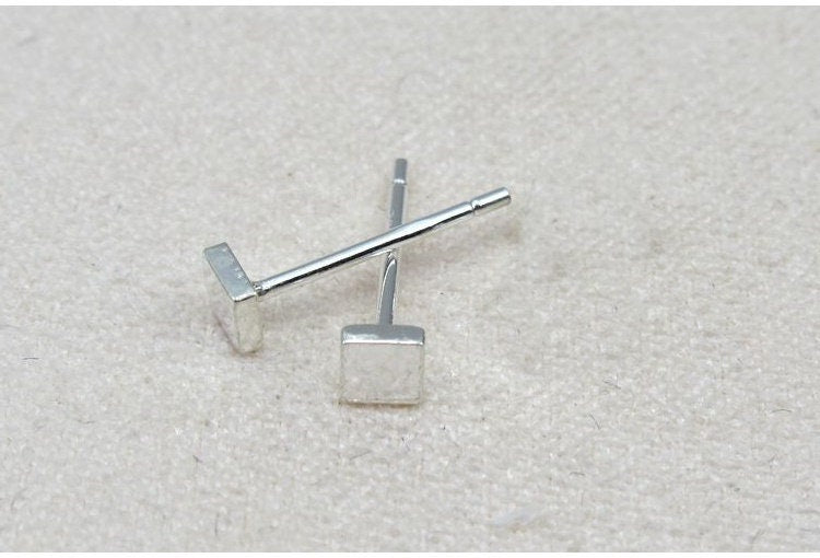 Sterling Silver Earrings Sticks Posts Square Head Studs Findings 3x3mm Earring Findings for Handmade Pure Fine Jewelry Making Wholesale Bulk