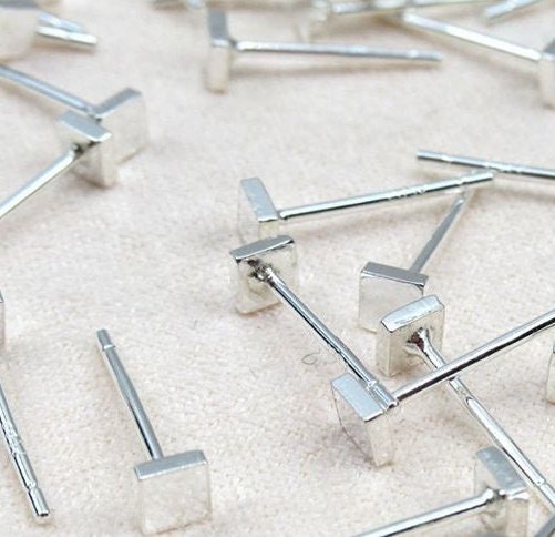 Sterling Silver Earrings Sticks Posts Square Head Studs Findings 3x3mm Earring Findings for Handmade Pure Fine Jewelry Making Wholesale Bulk