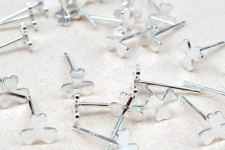 Sterling Silver Earrings Sticks Posts Clover Studs for Soldering 5mm Earring Findings for Handmade Pure Fine Jewelry Making Wholesale Bulk