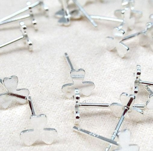 Sterling Silver Earrings Sticks Posts Clover Studs for Soldering 5mm Earring Findings for Handmade Pure Fine Jewelry Making Wholesale Bulk