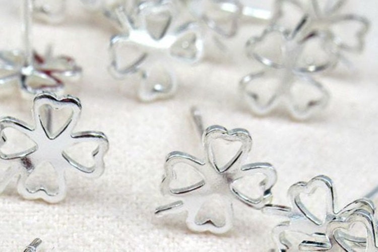 Sterling Silver Earrings Sticks Posts Flower Studs for Soldering 7mm Earring Findings for Handmade Pure Fine Jewelry Making Wholesale Bulk