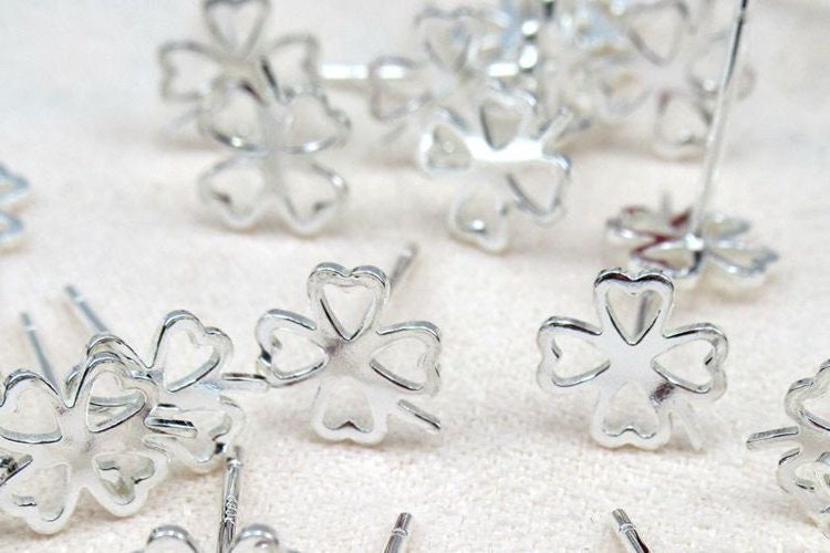 Sterling Silver Earrings Sticks Posts Flower Studs for Soldering 7mm Earring Findings for Handmade Pure Fine Jewelry Making Wholesale Bulk