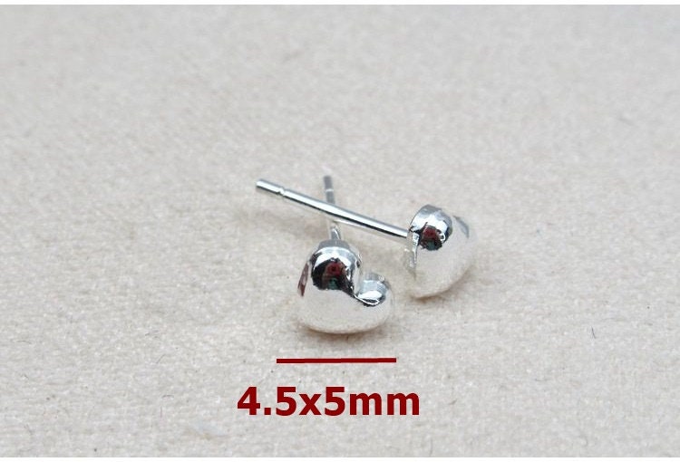 Sterling Silver Earrings Sticks Posts Heart Stud for Soldering 4.5x5mm Earring Findings for Handmade Pure Fine Jewelry Making Wholesale Bulk