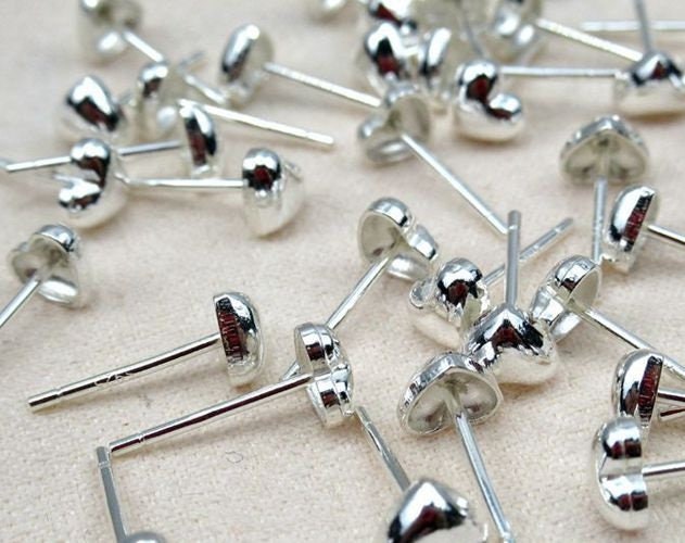 Sterling Silver Earrings Sticks Posts Heart Stud for Soldering 4.5x5mm Earring Findings for Handmade Pure Fine Jewelry Making Wholesale Bulk