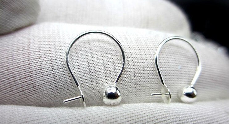 Sterling Silver Earrings Round Hook with Pearl Holder 12mm Earring Findings for Handmade Pure Fine Jewelry Making Wholesale Bulk