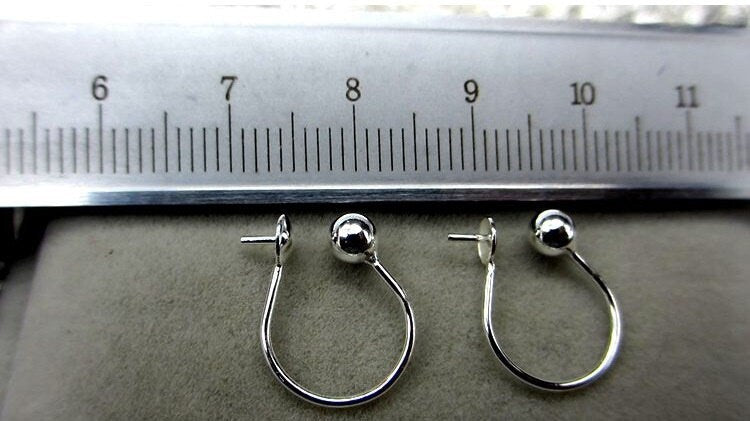 Sterling Silver Earrings Round Hook with Pearl Holder 12mm Earring Findings for Handmade Pure Fine Jewelry Making Wholesale Bulk